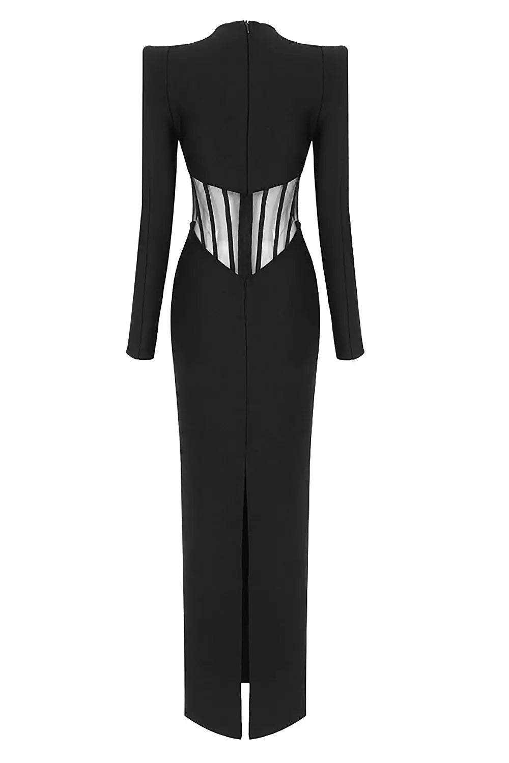 f129a8bd8248390452f2f2540ff4a914.jpeg Fashionslee Women Black Mesh Corset Detail Bandage Long Dress