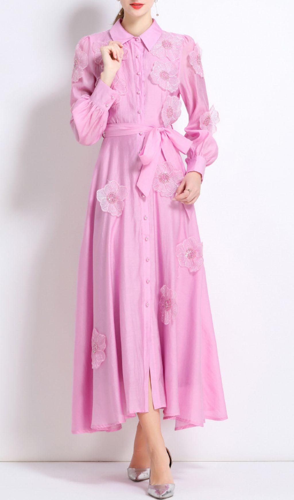 f12c3335be1111a2bf34388857a4d0fe.jpg Fashionslee Women Holly Pink Flower Long Sleeve Midi Dress