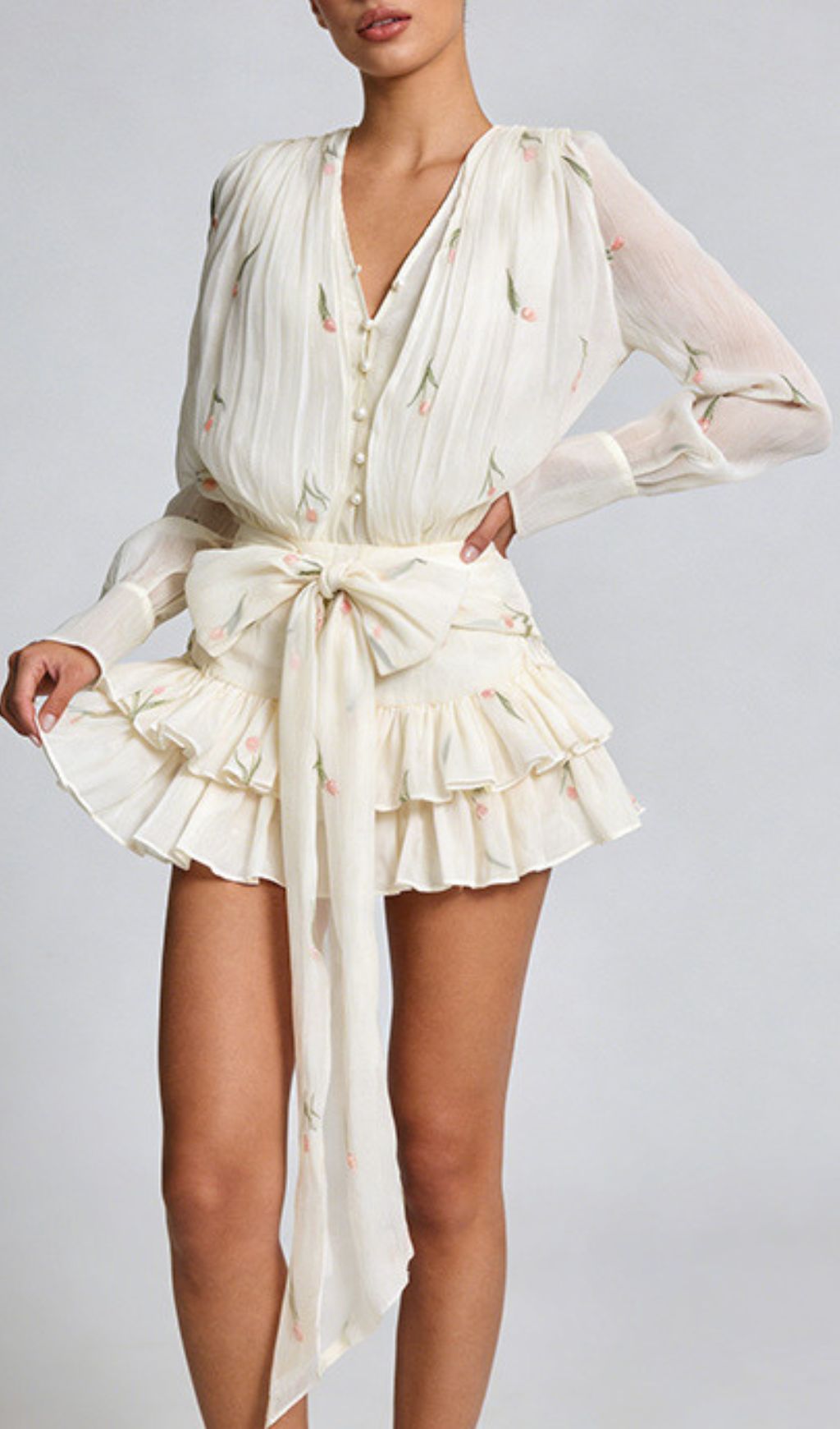Fashionslee Women Junius Floral Long Sleeve Mini Dress