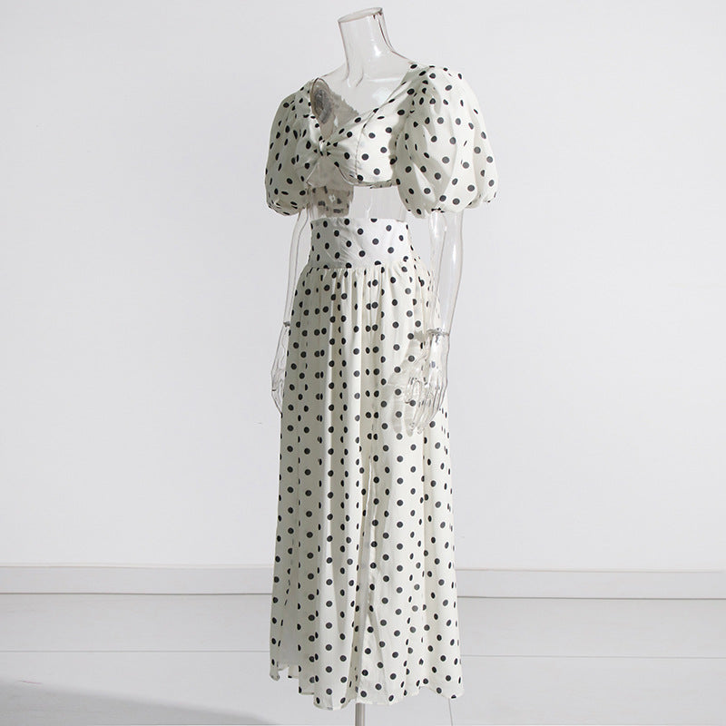 Fashionslee Women Polka Dot Skirt Set In White