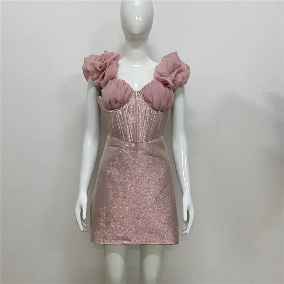 Fashionslee Women Adalia Pink Fishbone Mini Dress