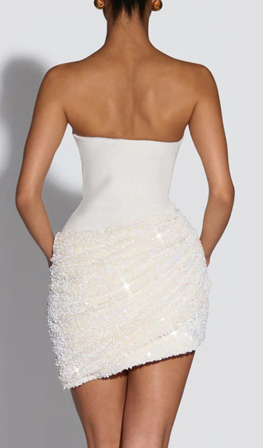 WHITE STRAPLESS SEQUIN MINI DRESS VIRAL - OWNCI WHITE STRAPLESS SEQUIN MINI DRESS VIRAL - OWNCI