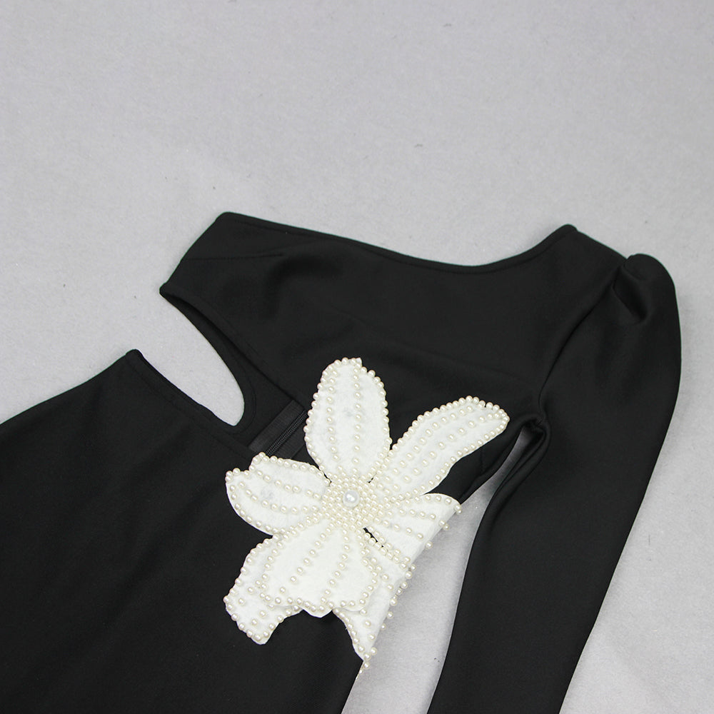 Fashionslee Women Aliyah Black Flower Bandage Midi Dress
