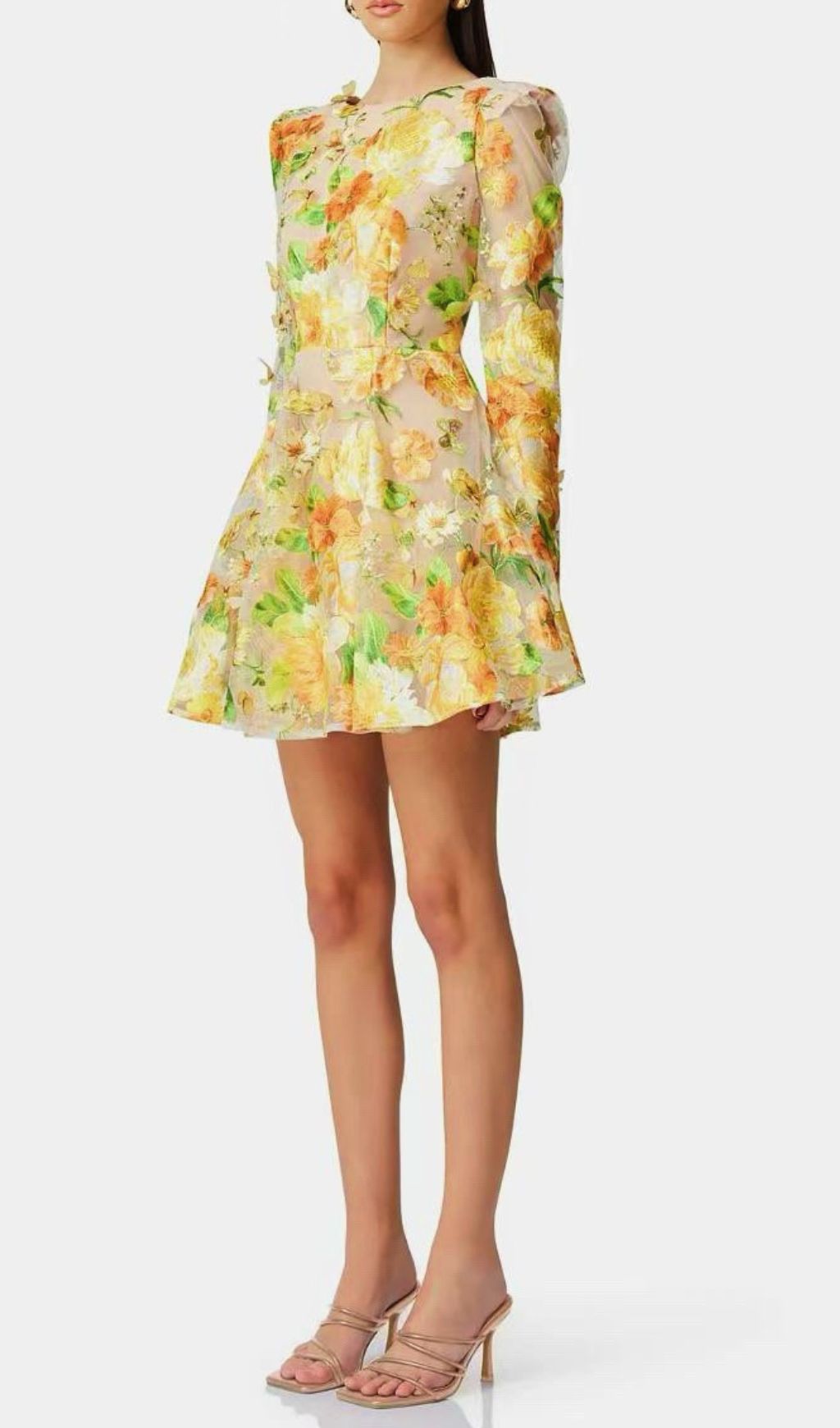 Fashionslee Women Empusa Yellow Flower Embroidery Mini Dress