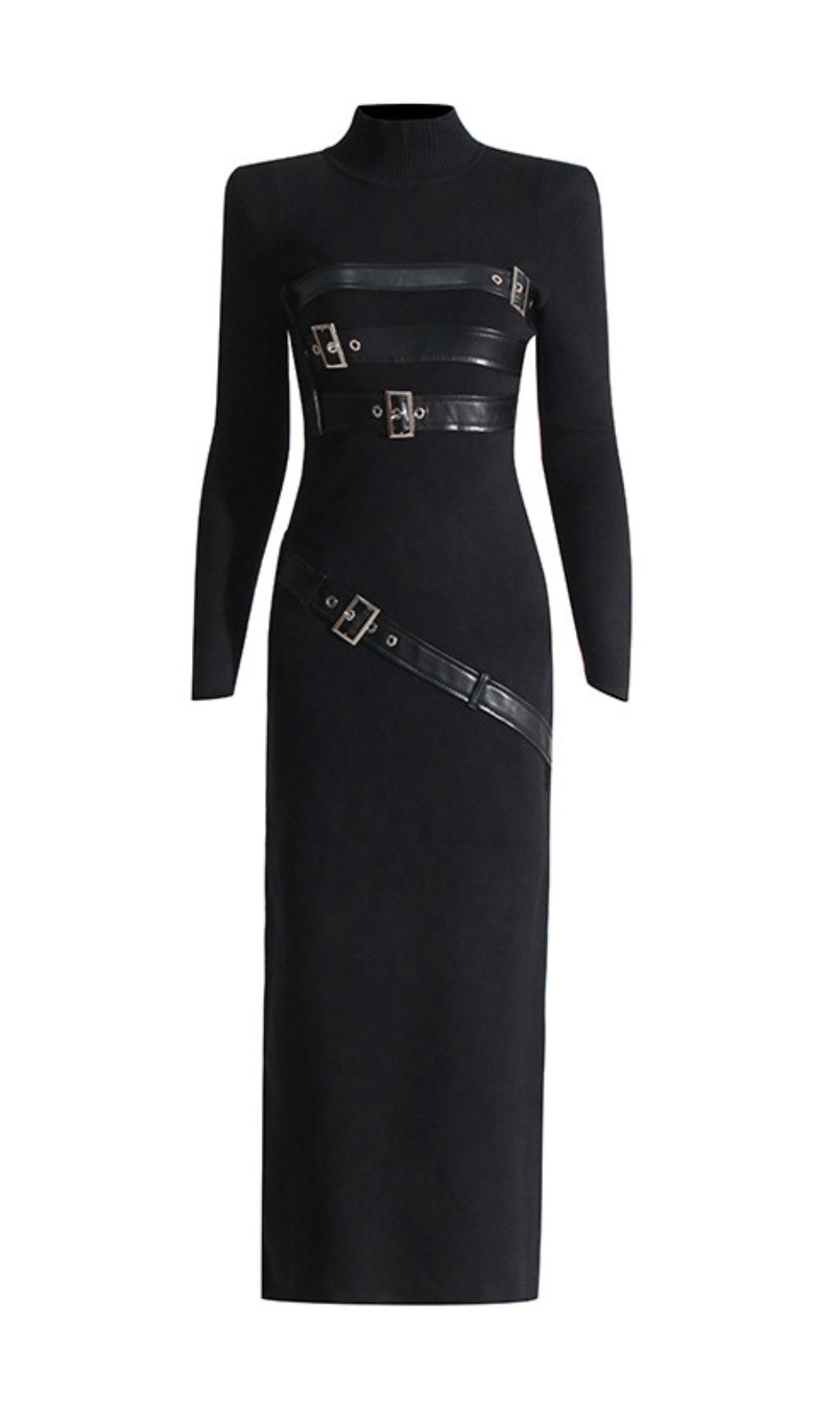 Fashionslee Women Isai Black Belt Long Sleeve Maxi Dress