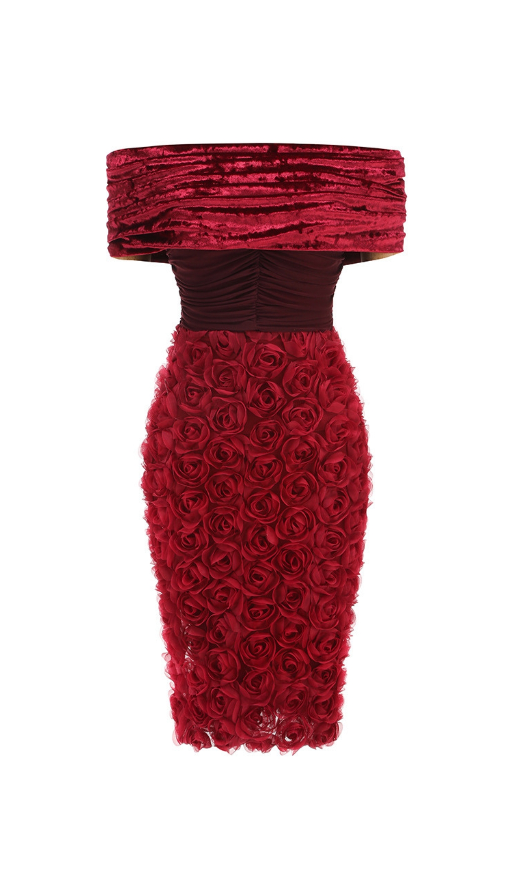 f1c6aa8c8b71f5e5ef8279c1b9f9bfef.jpg Fashionslee Women Colletta Red Off-Shoulder Ruched Flower Midi Dress