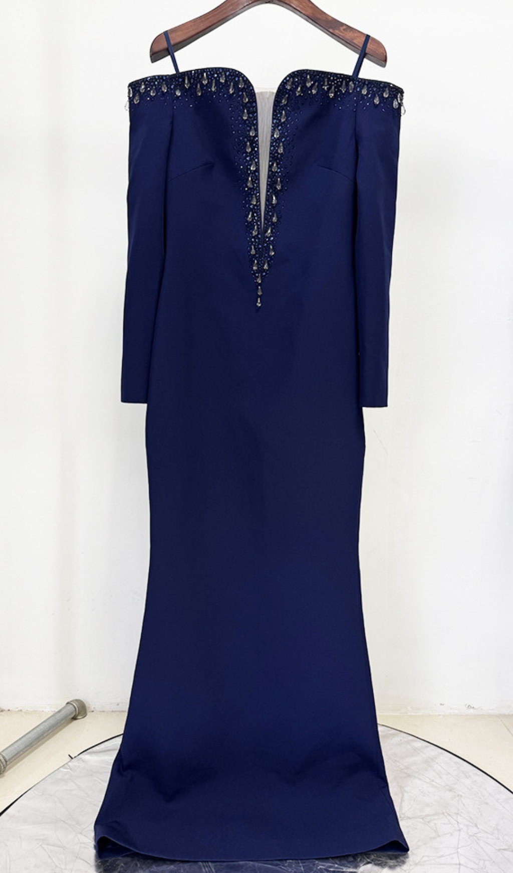 f1d483f58699080acb1505a0debadb1f.jpg Fashionslee Women Eurybia Navy Off-Shoulder Crystal Maxi Dress
