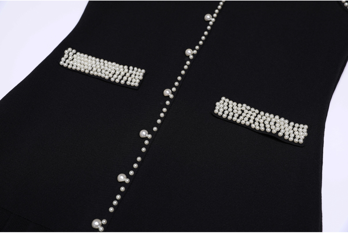 Fashionslee Women Fatin Black Knit Beaded Cardigan & Midi Dress