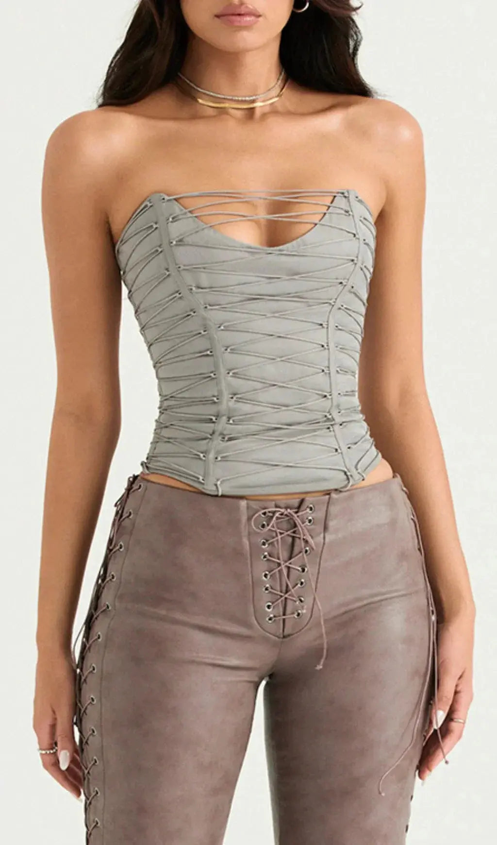 Fashionslee Women Smoke Lace Up Corset