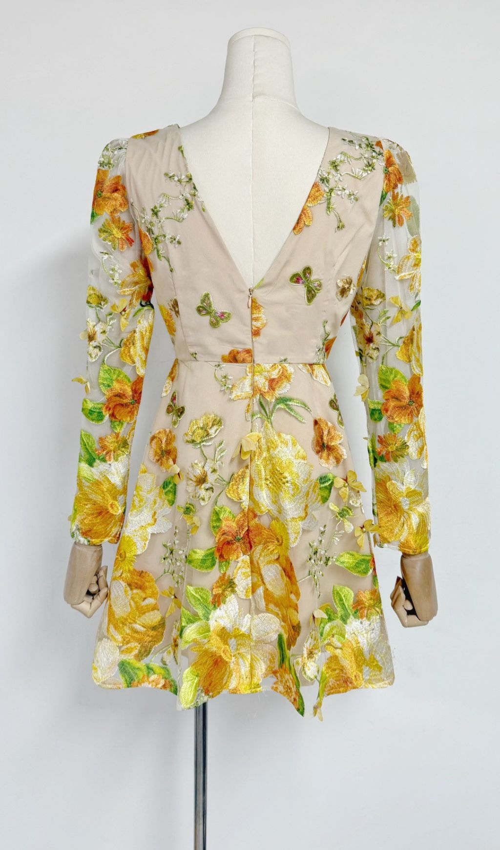 Fashionslee Women Empusa Yellow Flower Embroidery Mini Dress