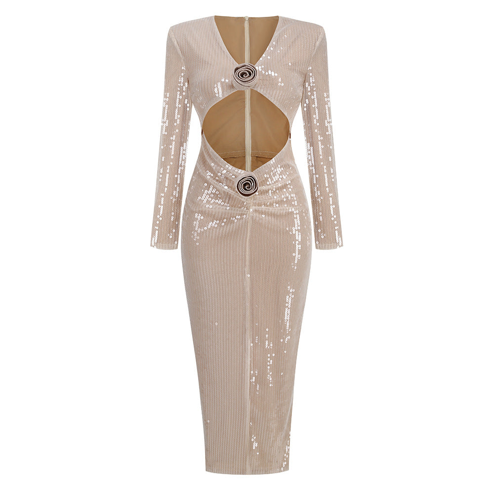 f2377a40ad93513b89097773a51f4b3e.jpeg Fashionslee Women Alicia Beige Flower Sequined Maxi Dress