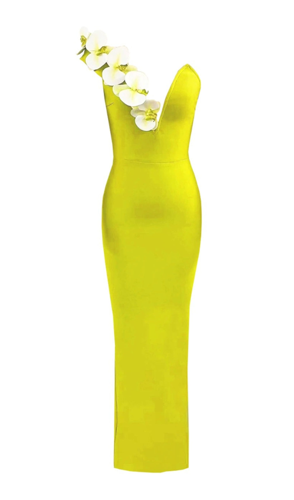 Fashionslee Women Baba Lime Flower One Shoulder Maxi Bandage Dress