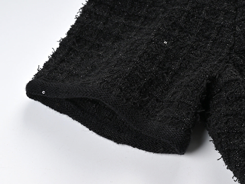 Fashionslee Women Ambre Black Knit Bow Mini Dress