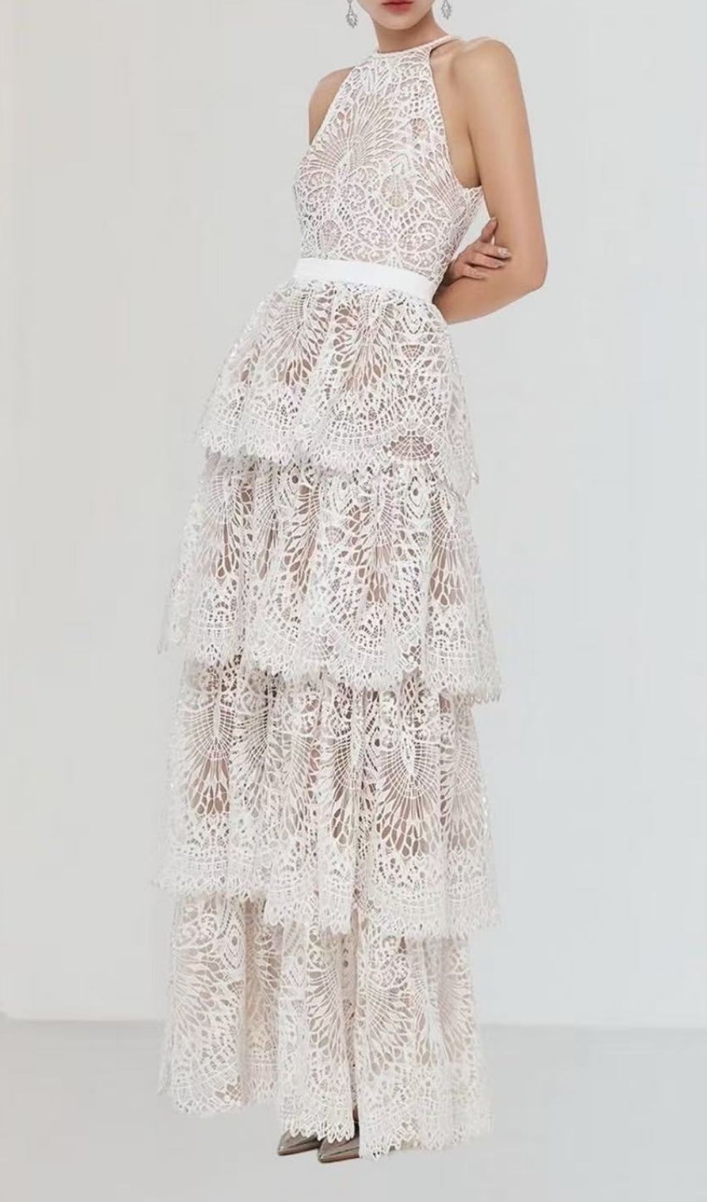 f2400578c78e056e35fa3b4ca955ae3a.jpg Fashionslee Women Kaylana Halter Embroidery Layered Maxi Dress