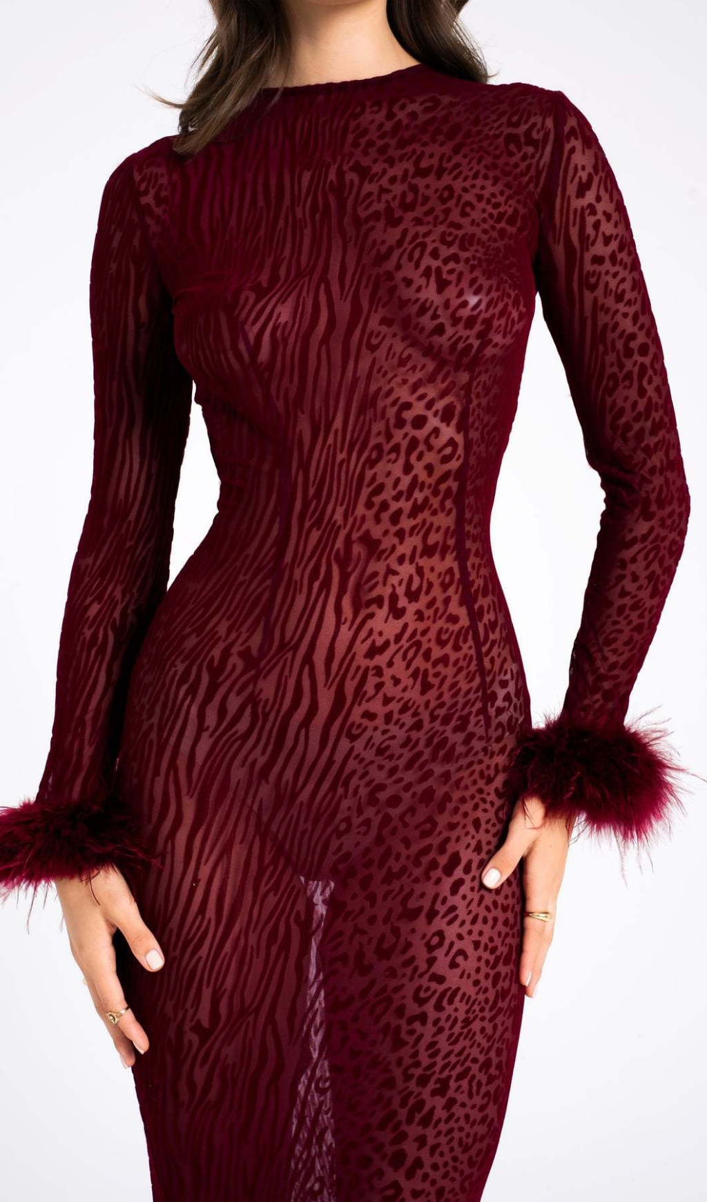 VINTAGE MESH FEATHER MAXI DRESS - OWNCI VINTAGE MESH FEATHER MAXI DRESS - OWNCI