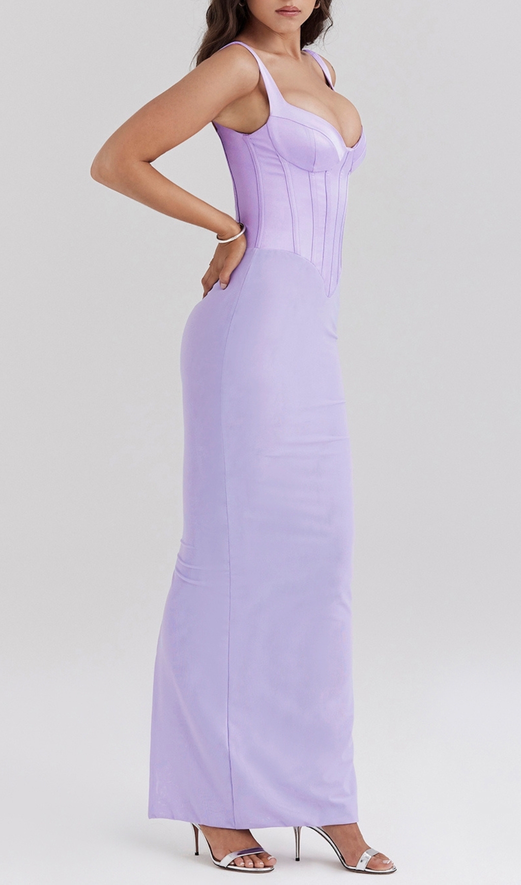 Fashionslee Women Caelyn Orchid Satin Corset Maxi Dress