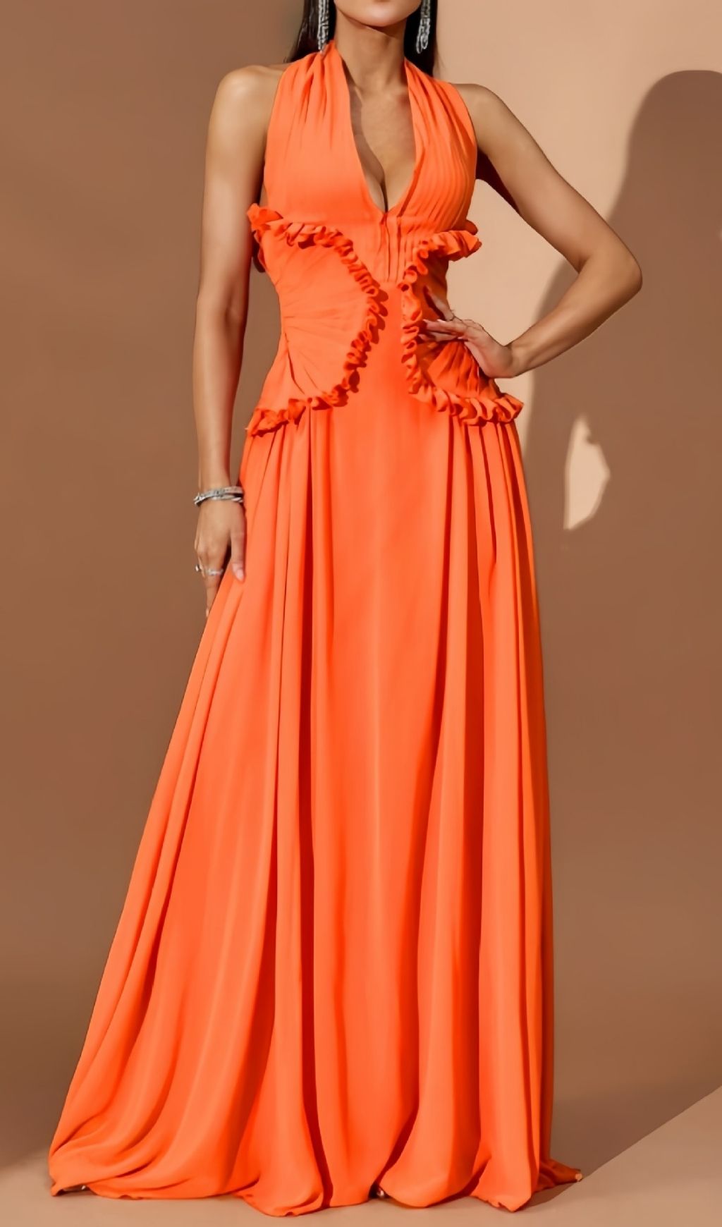 Fashionslee Women Kallisto Halter Pleated Maxi Dress