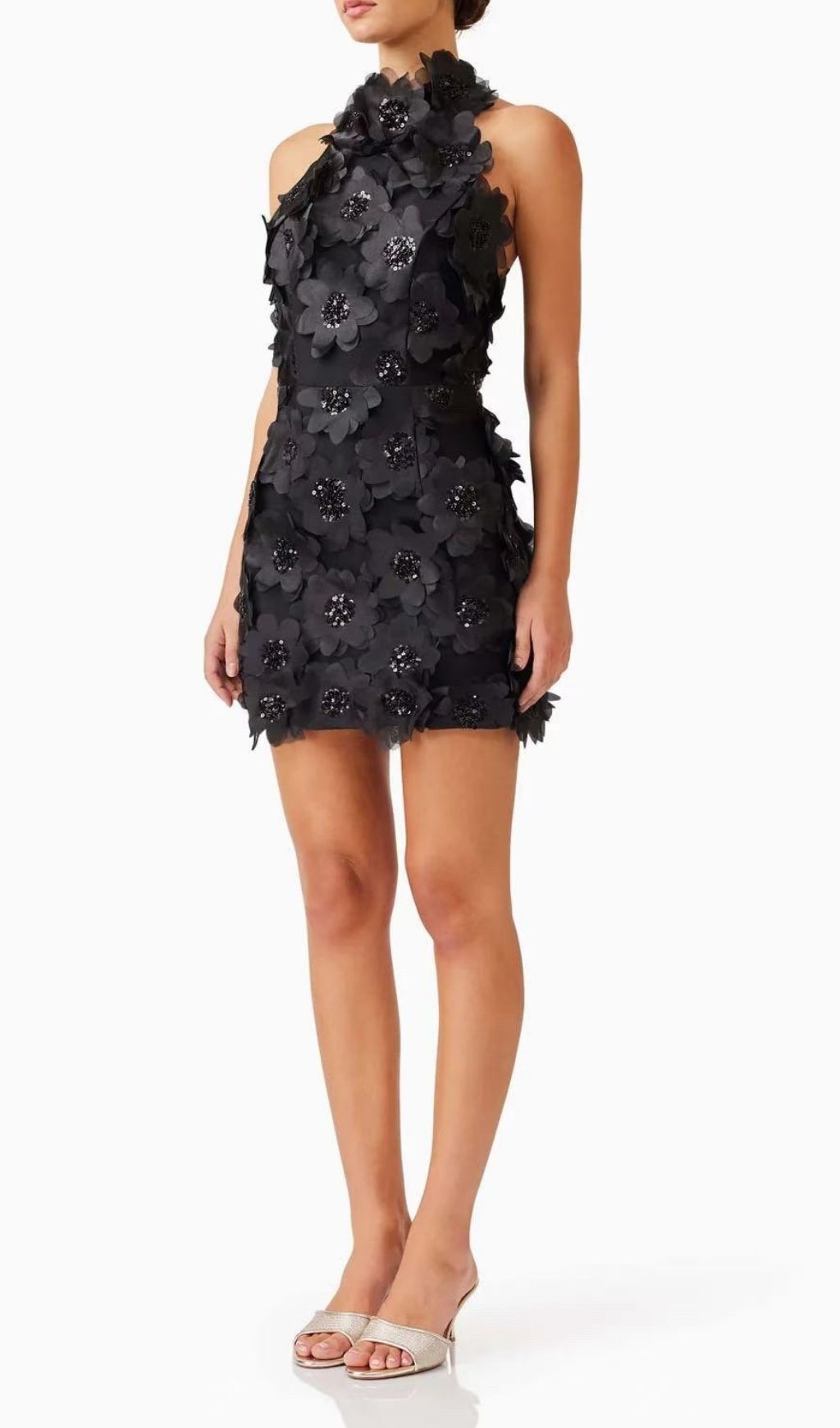 f2a64f4d69ec236633d25a53725ac7ca.jpg Fashionslee Women Pavryn Black Halterneck Sequin Flower Mini Dress