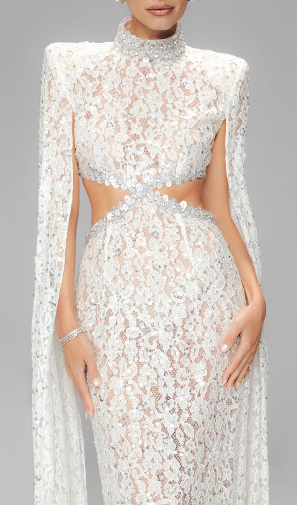 Fashionslee Women Katoka White Lace Sequin Cutout Maxi Dress