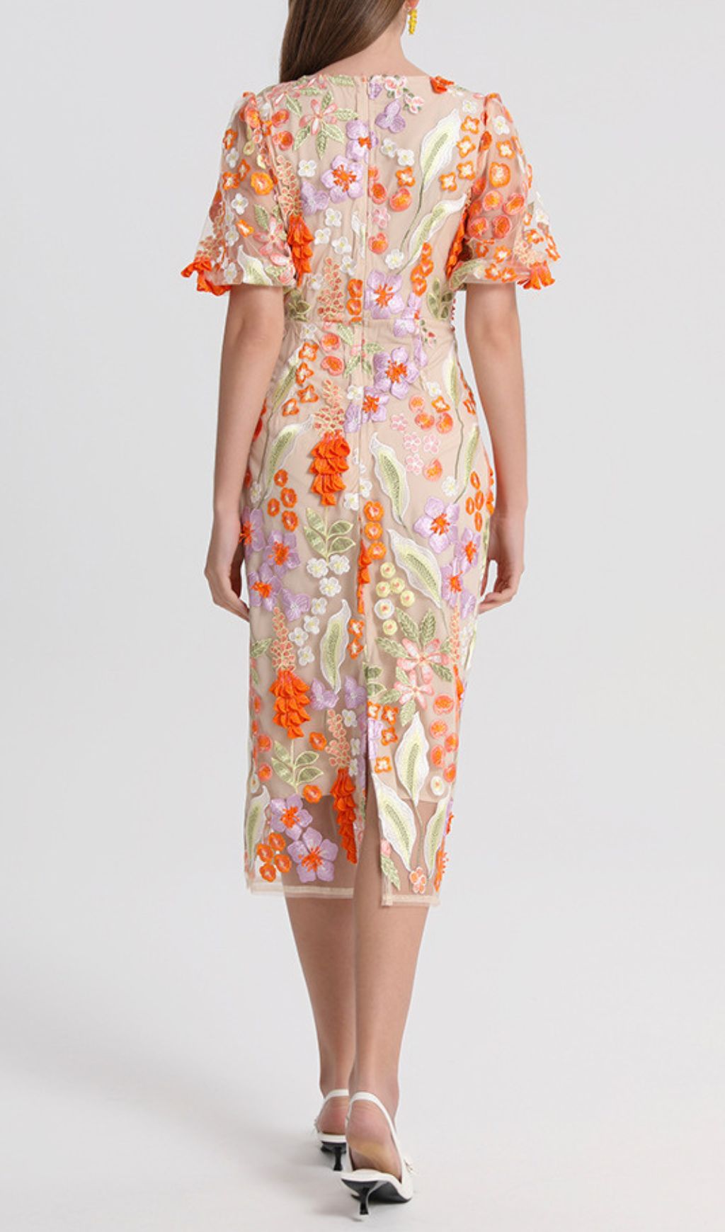 Fashionslee Women Fujiye V-Neck Flower Embroidery Midi Dress