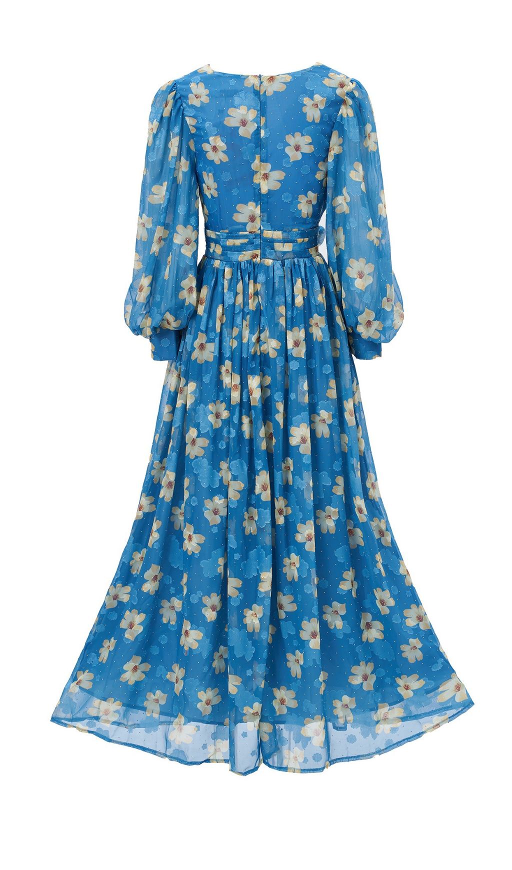 Fashionslee Women Feodora Blue Floral Printed Long Sleeve Maxi Dress
