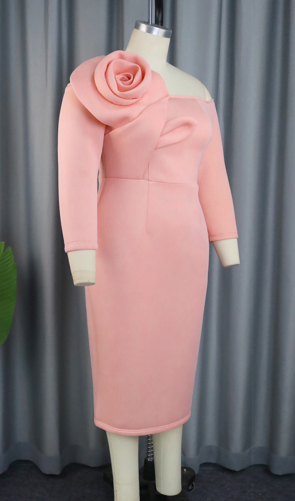Fashionslee Women Bahira Pink Flower Long Sleeve Midi Dress