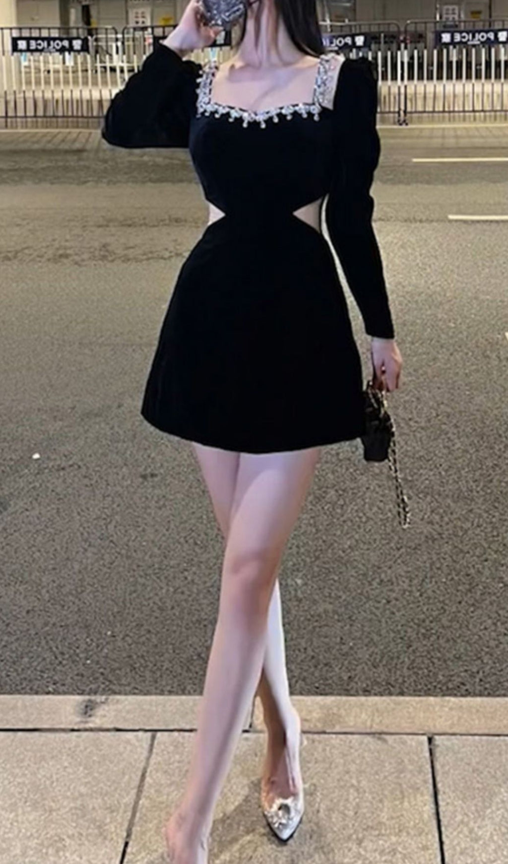 f3005a39baf1f91d3155b043a8dce3a9.jpeg Fashionslee Women Square Neck Long Sleeve Velvet Mini Dress