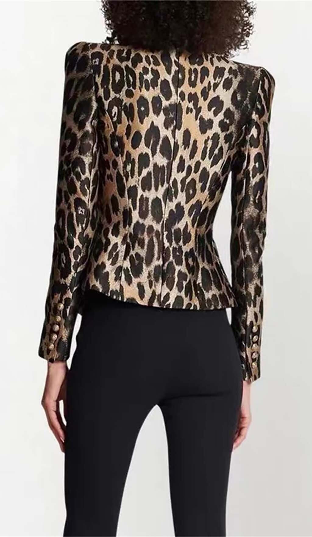Fashionslee Women Leopard Breast Jacquard Jacket