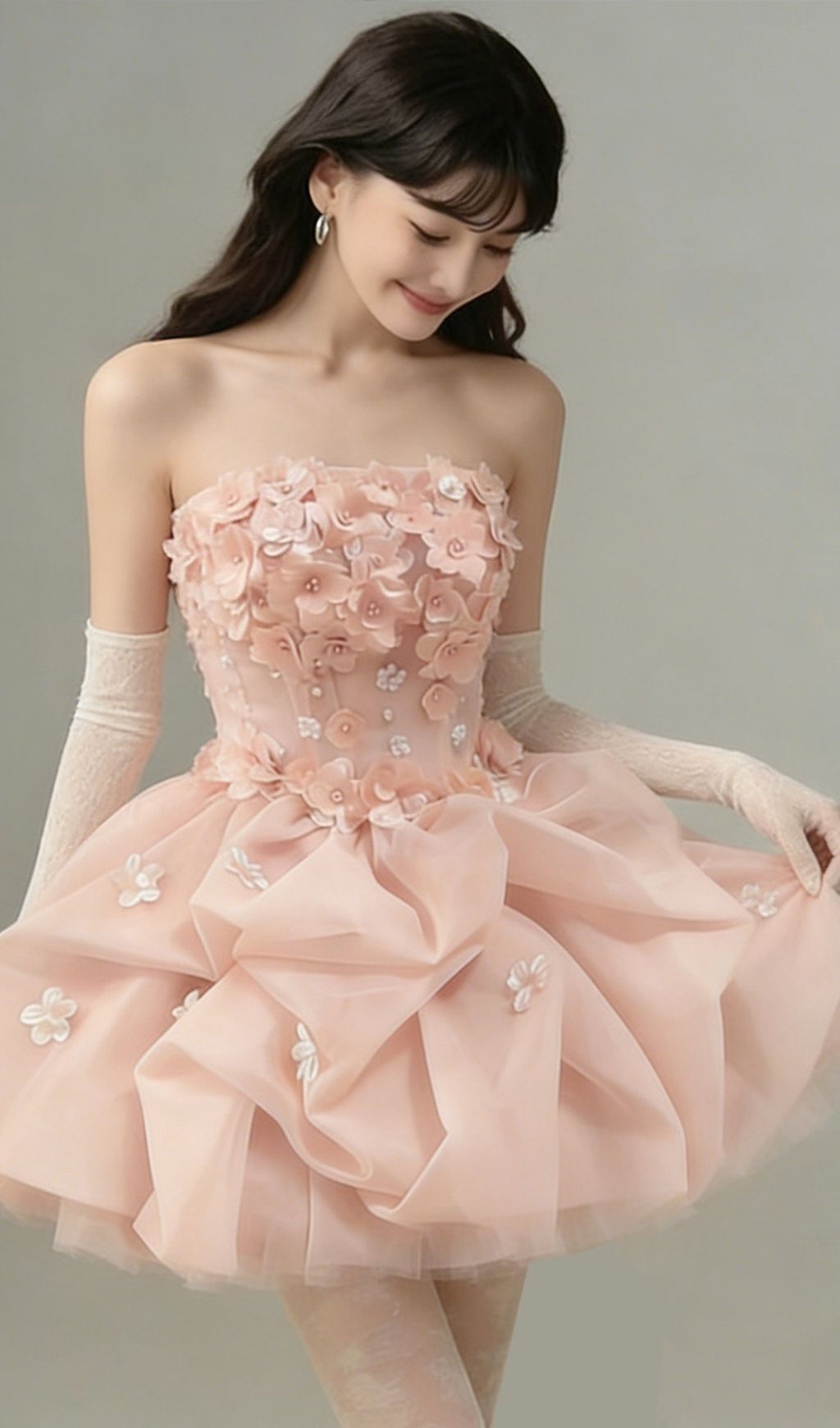 Fashionslee Women Krista Pink Strapless Flower Mini Dress