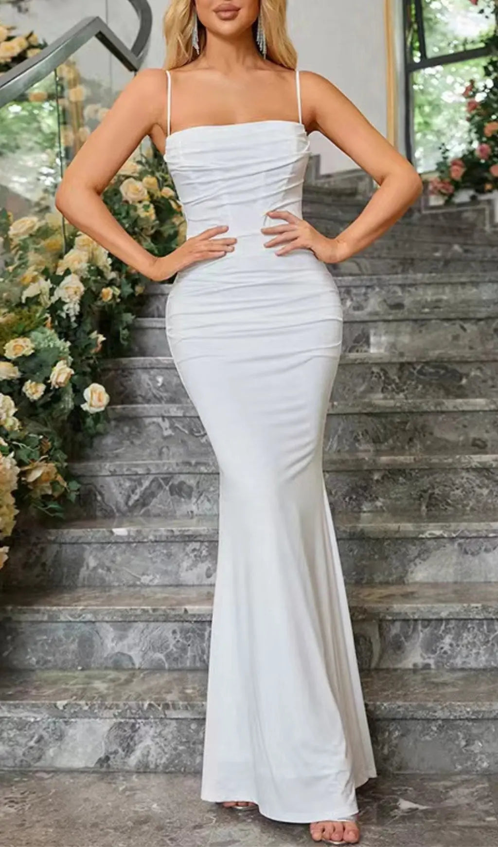 Fashionslee Women White Draped Corset Maxi Dress