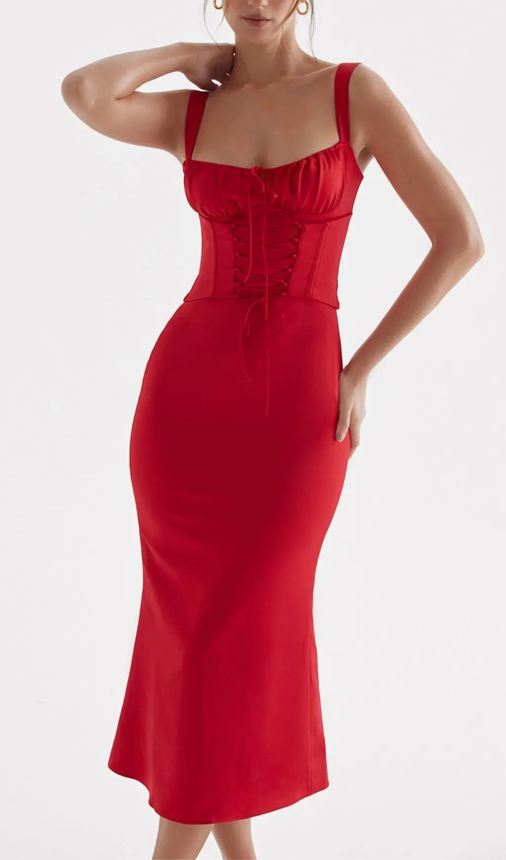 f35dc0725feecea3e1b135cc6efe73ec.jpeg Fashionslee Women Red Lace Up Corset Midi Dress
