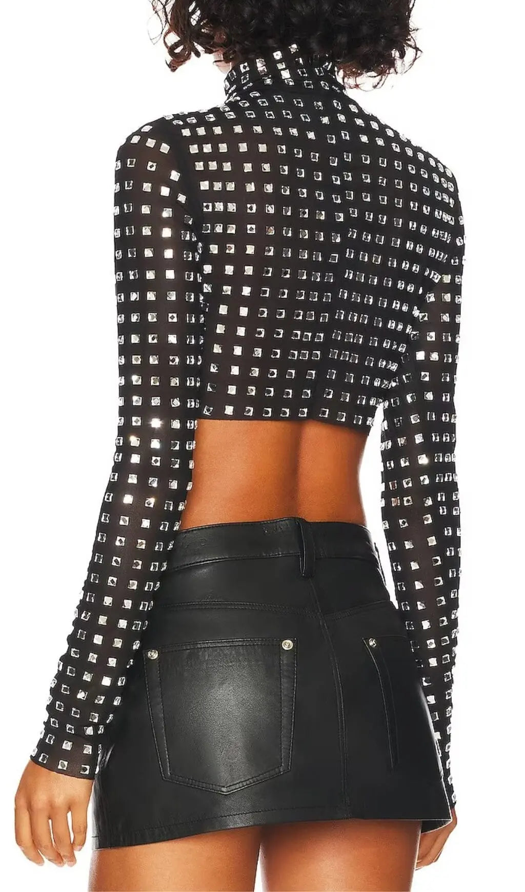Fashionslee Women Crystal Crop Top In Black