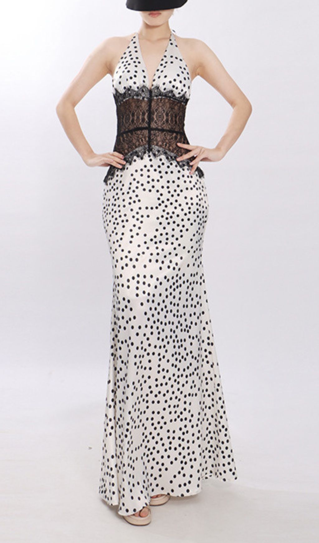 Fashionslee Women Jezziel Halter Lace Dot Maxi Dress