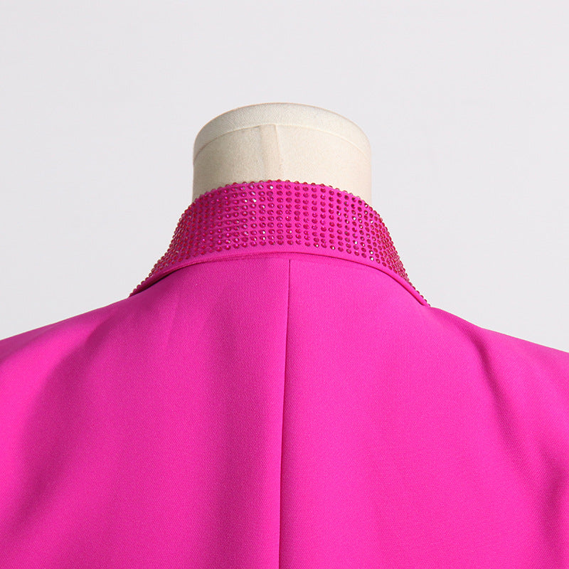 Fashionslee Women Adara Rhinestone Coat In Hot Pink