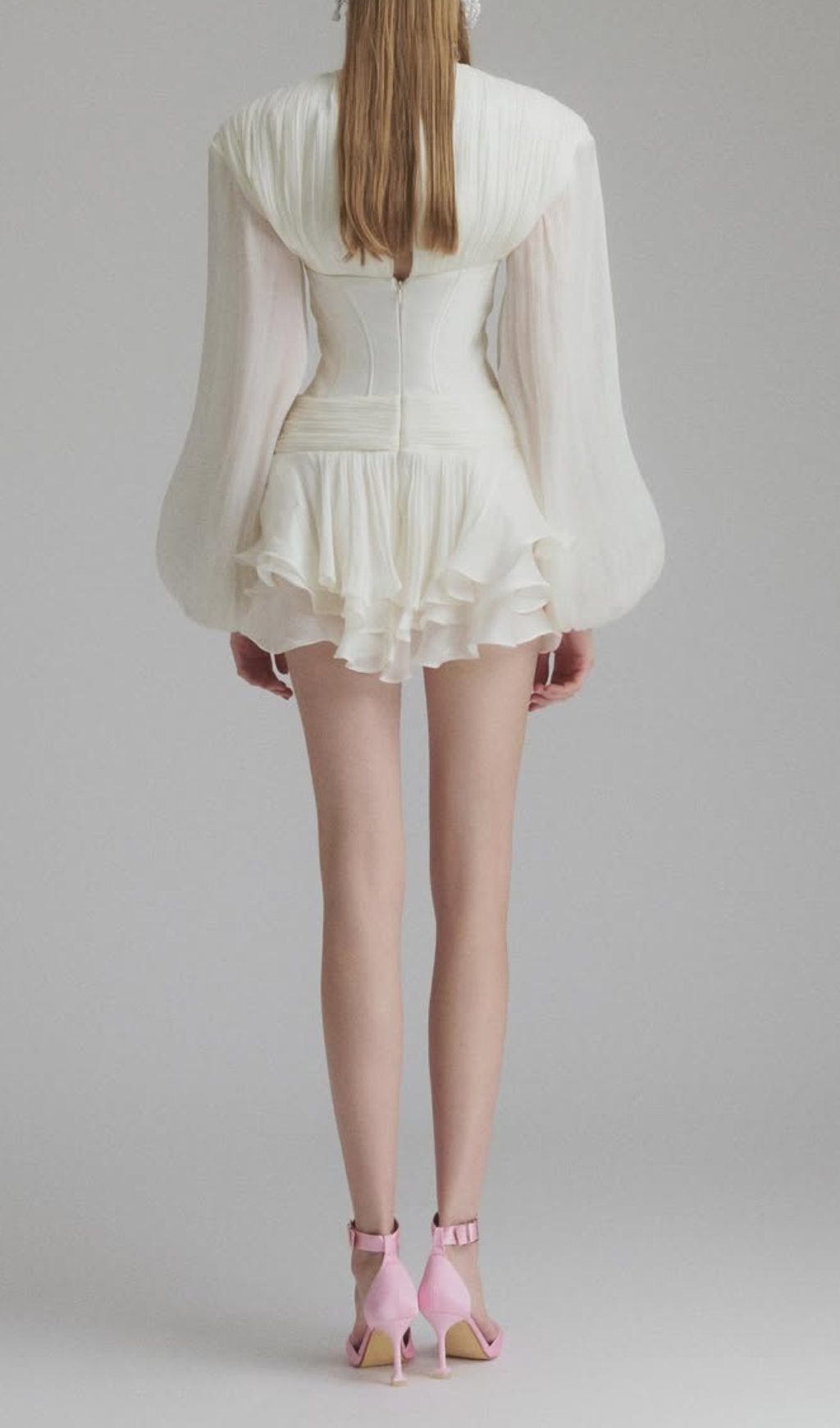 Fashionslee Women Darion White Corset Flower Long Sleeve Mini Dress