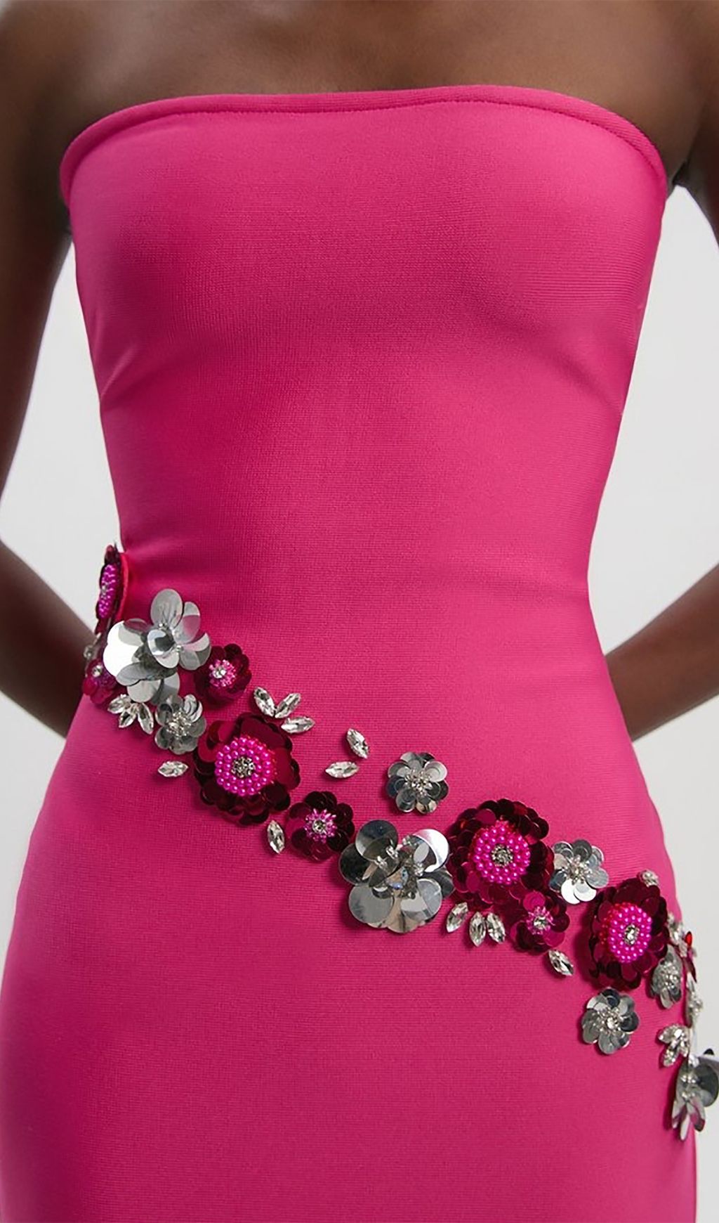 Fashionslee Women Izzy Pink Strapless Flower Bandage Maxi Dress