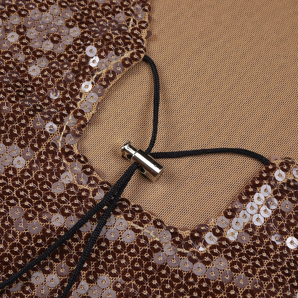 BROWN SEQUIN TRENDING MAXI DRESS - OWNCI