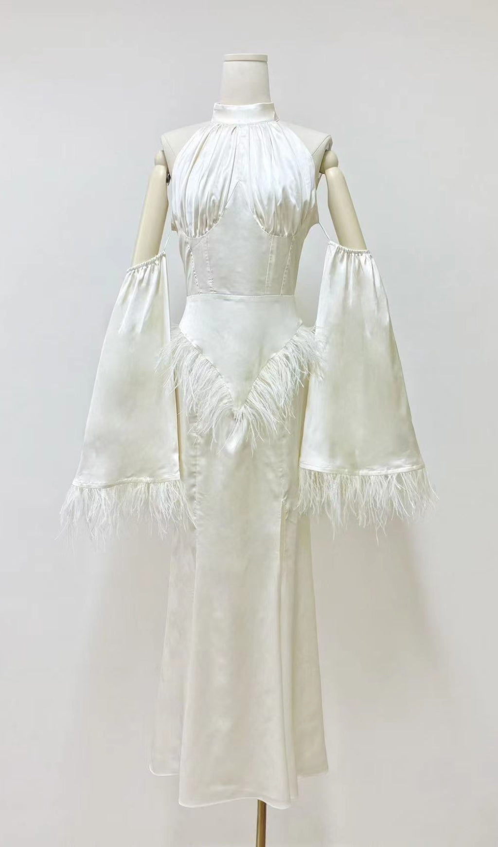 Fashionslee Women Astra Halterneck Feather Satin Dress