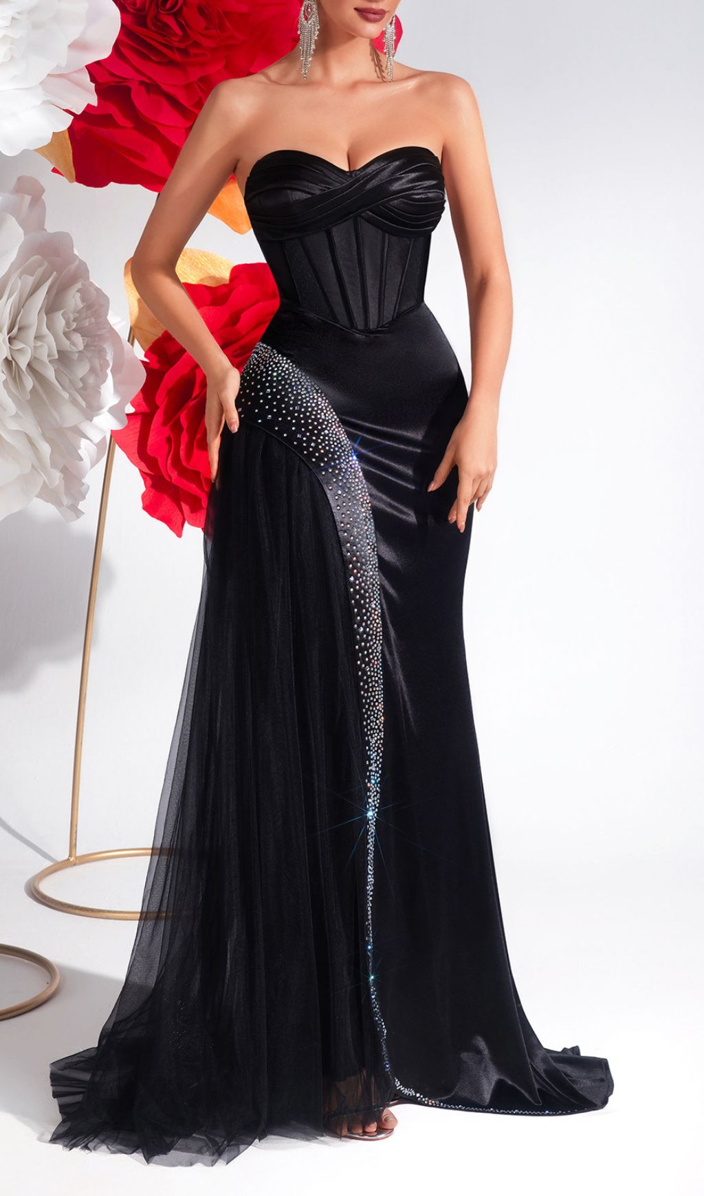 Fashionslee Women Kaiha Black Strapless Corset Maxi Dress