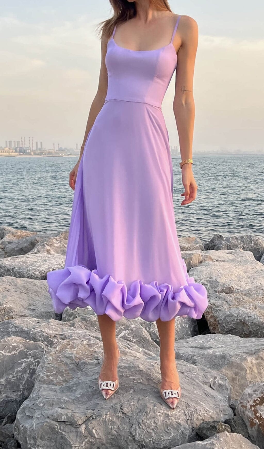 Fashionslee Women Suspender A-Line Midi Dress In Purple