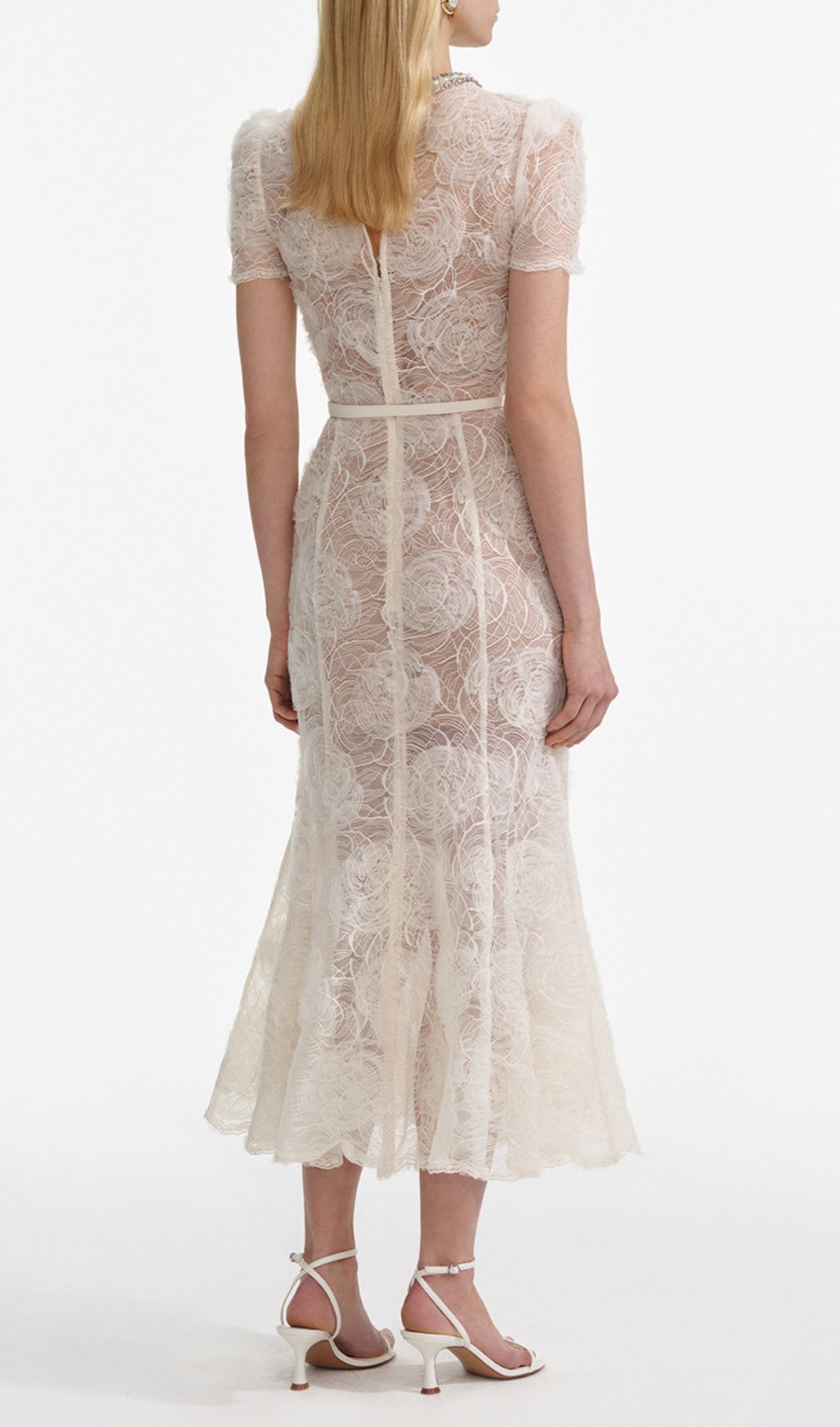 Fashionslee Women Finola White Lace Flower Midi Dress