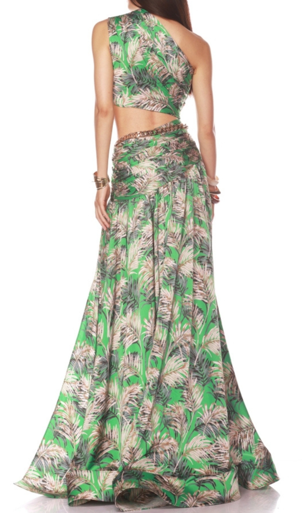 Fashionslee Women Evelien Green Printed One-Shoulder Maxi Dress