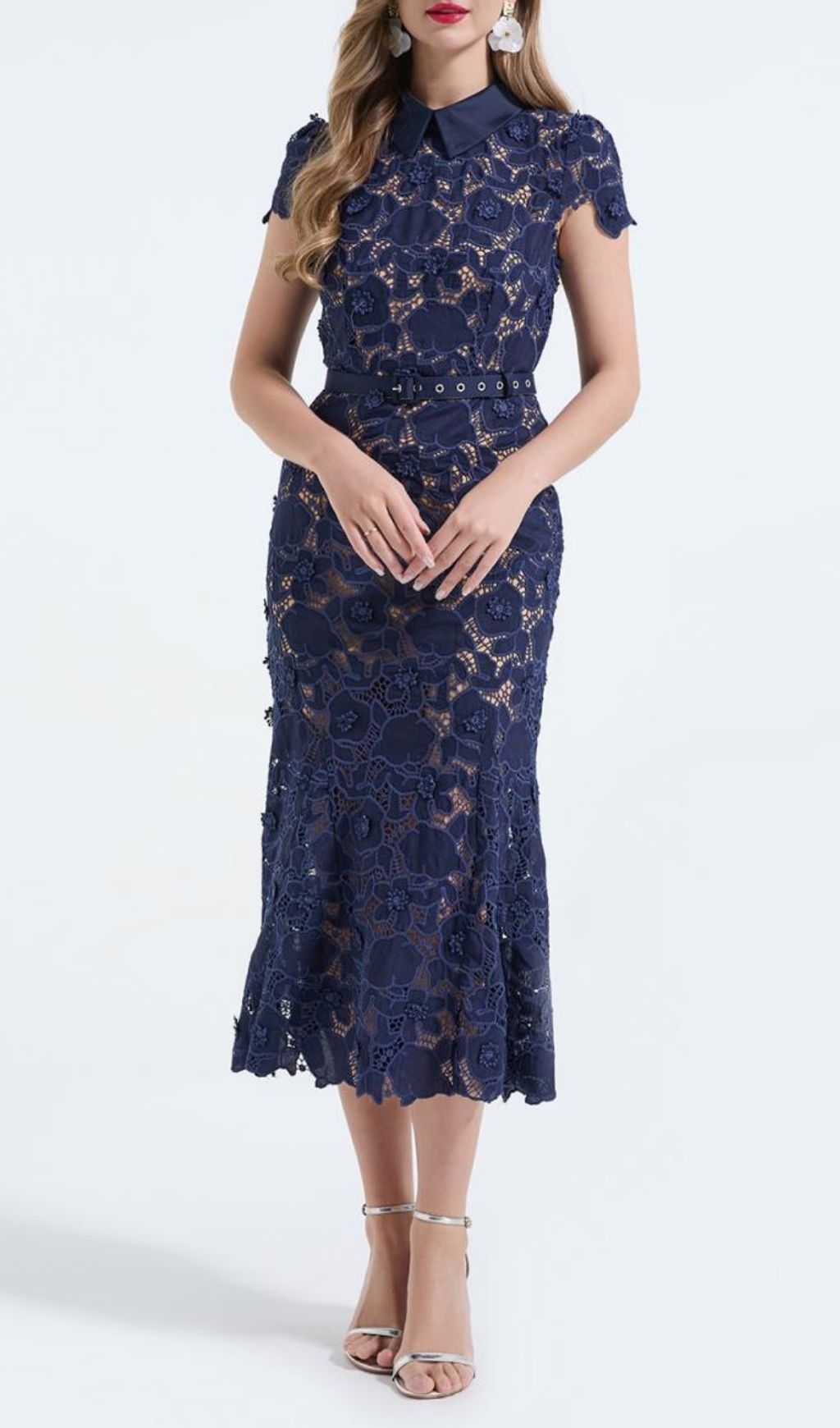 f453f54232a7575378c0f2f01884b9de.jpg Fashionslee Women Kennita Navy Lace Midi Dress