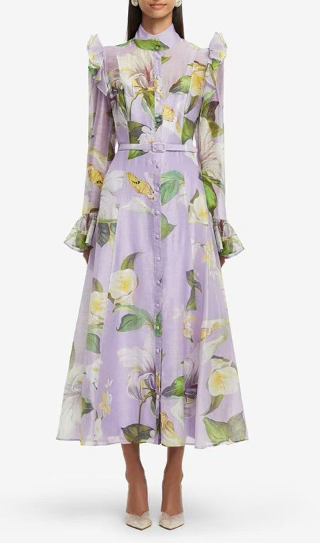 Fashionslee Women Isolda Flower Printed Long Sleeve Midi Dress