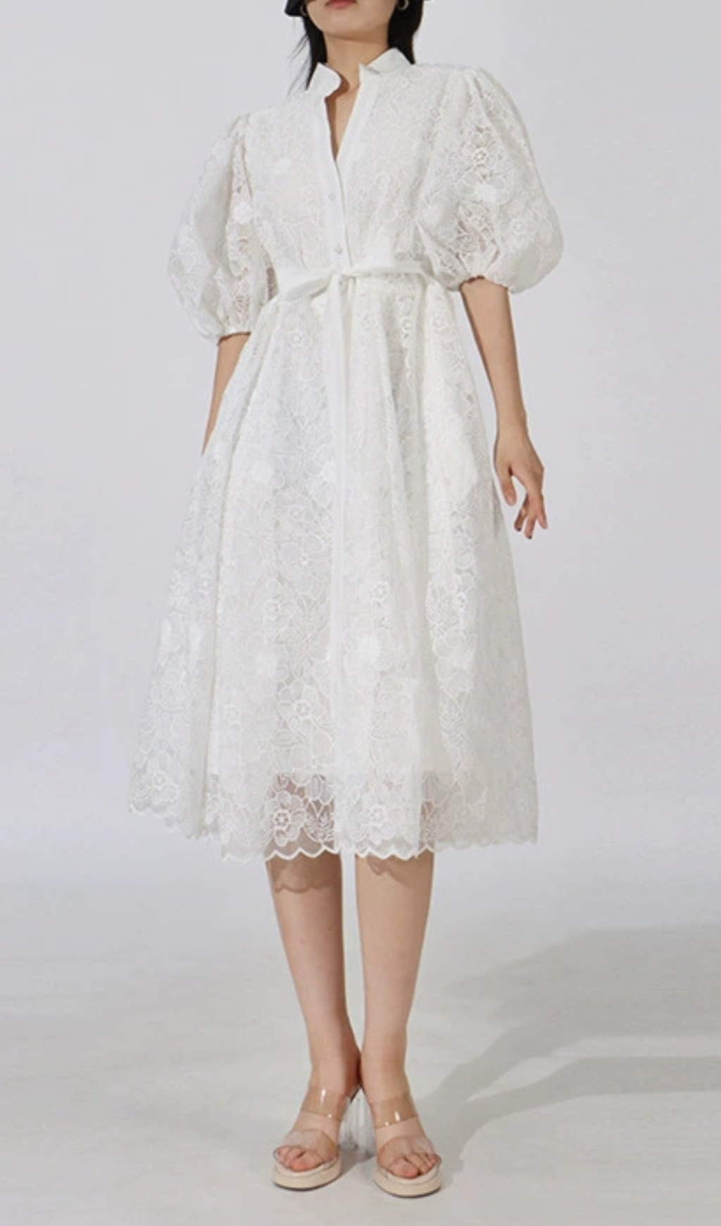 Fashionslee Women Emeril Puff-Sleeve Embroidery Midi Dress