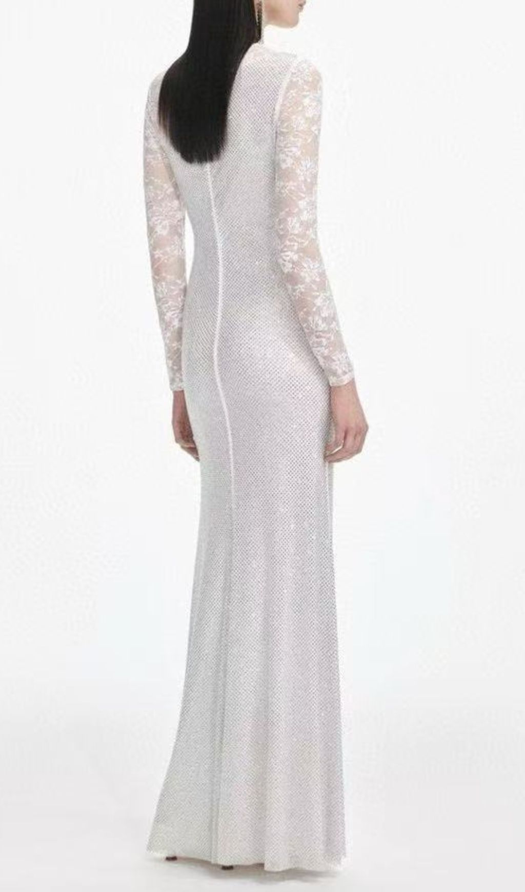 Fashionslee Women Raerion Rhinestone Lace Split Maxi Dress In White
