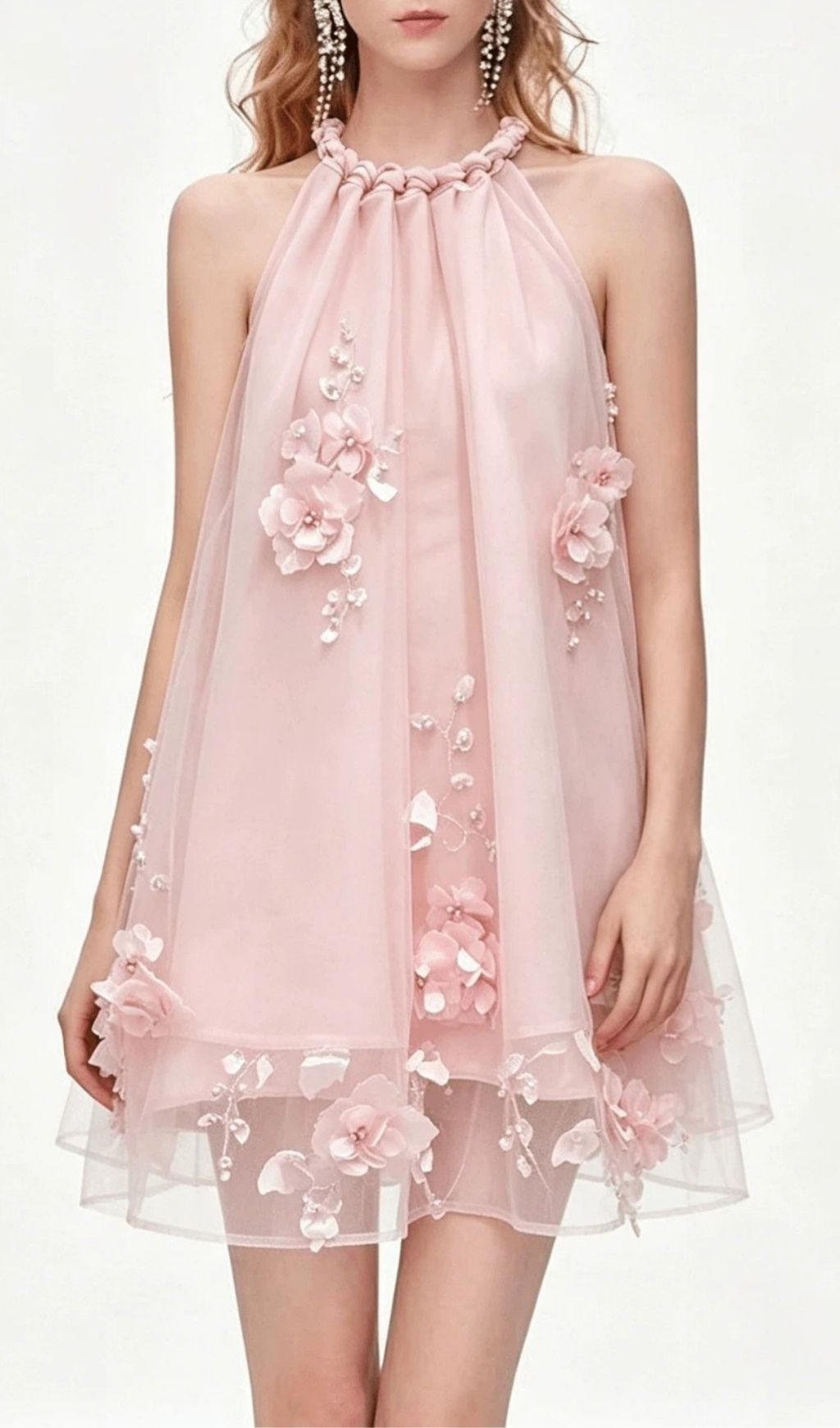 Fashionslee Women Kiku Halter 3D Flower Mini Dress
