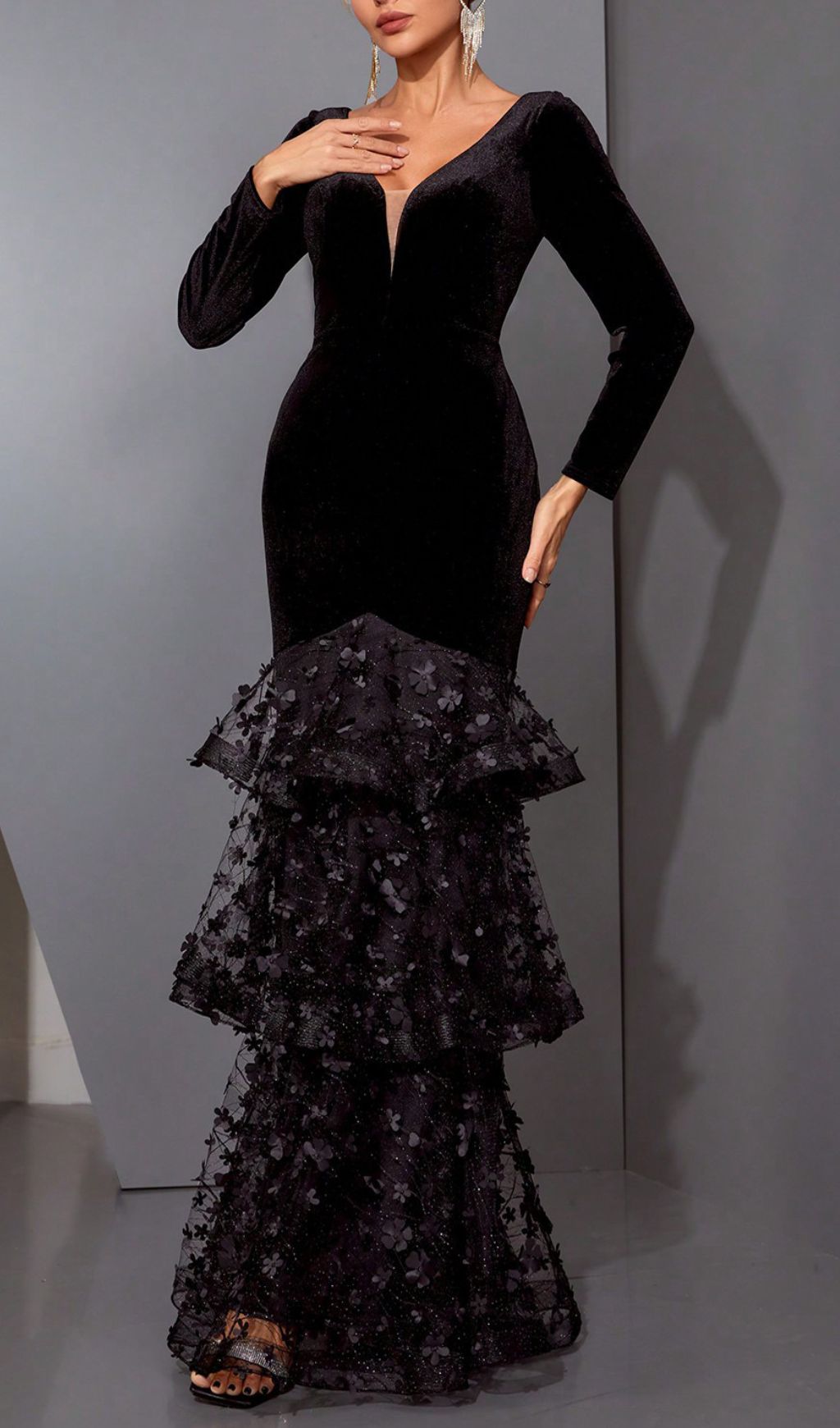 f48ec63696c53611f934b4d7eeab38d8.jpg Fashionslee Women Hermine Black Long Sleeve Mesh Maxi Dress