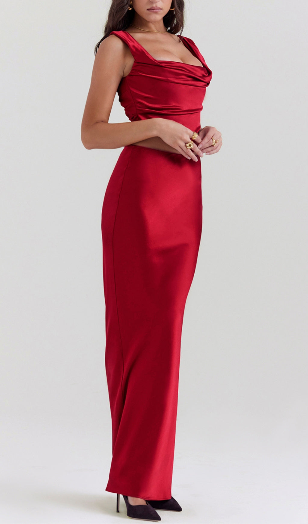 f4a9cc698f49159c6471b424e7d00b60.jpeg Fashionslee Women Satin Ruched Two Pieces Set In Red