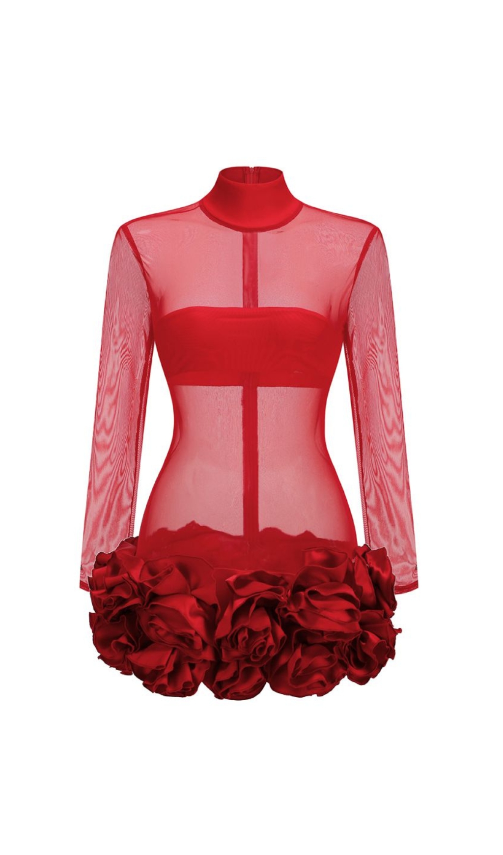 Fashionslee Women Britain Red Petal Detail Long Sleeve Mini Dress